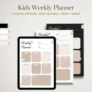 Cute Weekly Planner for Kids , Kids Routine , Kids Schedule , Weekly tasks , Weekly Plans , 4 Color Options